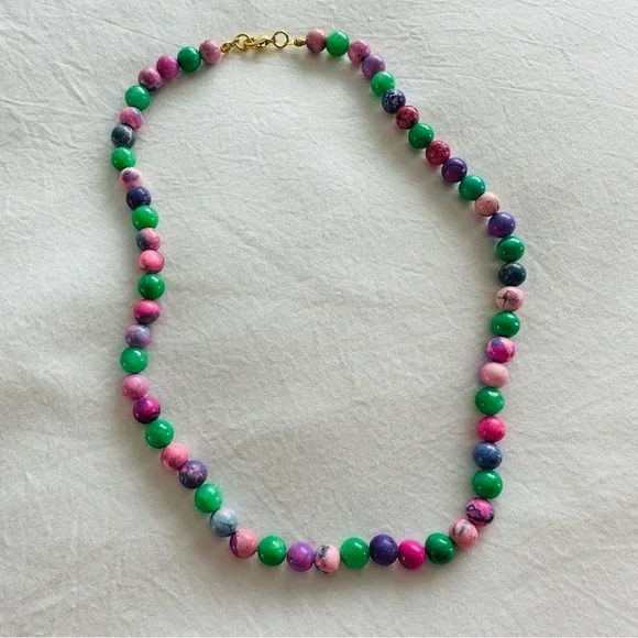 Gem ‘Candy’ Style Bead Necklace 18k Gold Plated Quartz Dyed Howlite - Picture 4 of 12